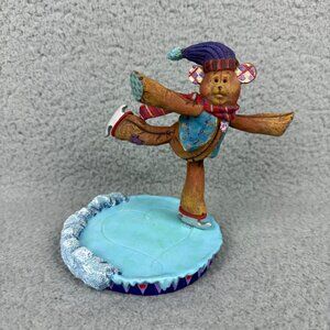 Jim Shore Teddy Bear Figurine 5" Ice Skating Christmas Decor Enesco 1997 VTG